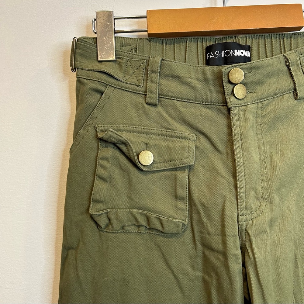 Fashion Nova High Standards Wide Leg Cargo Pants Olive Green Utility - Picture 7 of 12